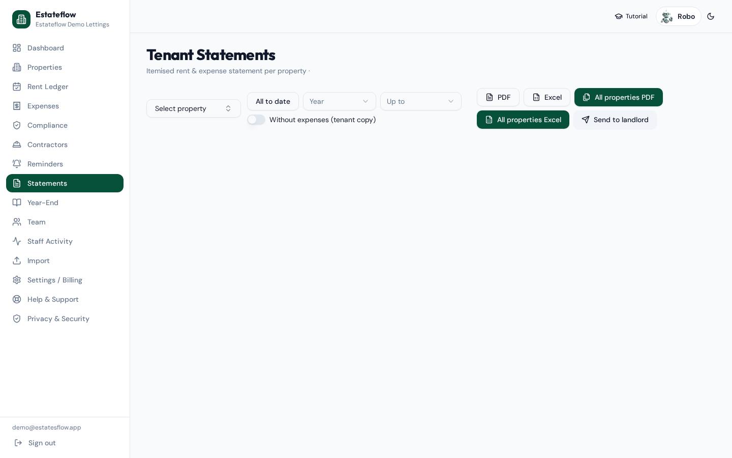 Statements screen in Estateflow